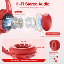 Load image into Gallery viewer, MIDOLA Bluetooth Headphones Over Ear 68H Playtime 6 EQ Wireless Headset with Microphone HiFi Stereo Foldable Lightweight Deep Bass for Travel Home Office Cellphone Red