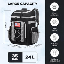 Load image into Gallery viewer, Maelstrom Backpack Cooler,Soft Lightweight Leakproof Cooler Backpack,35 Can Insulated Cooler Bag,Keeps 35 Cans Hot/Cold for Up to 16 Hours,Waterproof Lunch Bag for Men Women-Black