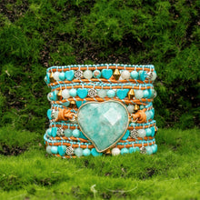 Load image into Gallery viewer, YGLINE Boho Handmade Natural Stone Amazonite Heart Shape Wrap Bracelets Crystal Beads Bracelet Jewelry