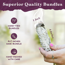 Load image into Gallery viewer, PURPLE CANYON White Sage Bundles - 3 Pack - Sage Smudge Stick for Home Cleansing Incense Healing Meditation and California Smudge Sticks Rituals - 4 Inch