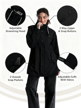 Load image into Gallery viewer, PITINAN Womens Raincoat With Hood Black Rain Jacket Women Waterproof Stylish Trench Coat Women Full Taped Seam Raincoat For Womens 2026 Spring Fall Jackets For Heavy Rain Coat Black XL