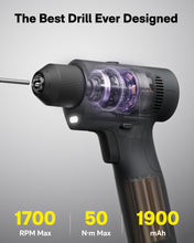 Load image into Gallery viewer, HOTO 25PCS Household Tool Kit with 16V Brushless Drill, 3/8” Keyless Chuck, Smart Display, 50 N·m Torque, 32 Torque Settings, LED Light, Includes Hammer, Wrench, Pliers, 8 x Drill Bits, 10 x Bits