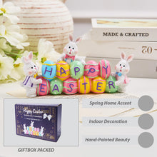 Load image into Gallery viewer, yumhum 3 Bunny Holding Eggs and Happy Easter Decorations, Resin Easter Bunny Rabbits Figurine Tabletop Centerpiece for Spring Decor Easter Home Office Party Decor