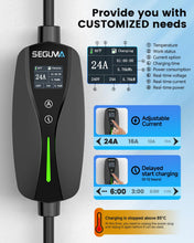Load image into Gallery viewer, SEGUMA Level 1/2 EV Charger, 10-24A, 110-240V, NEMA 14-30 Dryer Outlet Plug, NEMA 5-15 Adapter, 25ft UL Certified Cable, Electric Vehicle Portable Charger, J1772 EVSE Home EV Charging Station