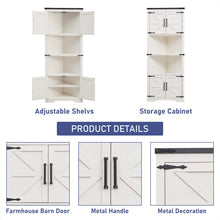 Load image into Gallery viewer, JXQTLINGMU Farmhouse Corner Cabinet, Tall Corner Bathroom Storage Cabinet with Barn Door Design & Adjustable Shelves, for Laundry Room, Living Room, Kitchen,(White)