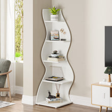 Load image into Gallery viewer, Tribesigns Corner Shelf, Modern 5-Tier Wall Corner Bookshelf, Stylish Corner Small Bookcase Storage Rack Plant Stand with Unique Shape for Living Room, Home Office, (1PC, White)