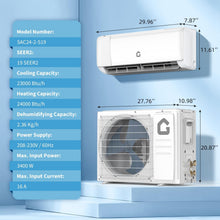 Load image into Gallery viewer, Air Conditioner, 24000 BTU Ductless Mini Split AC, Heating System, 19 SEER2, 208-230v, Cools, Heats 1500 Sq.Ft, Smart WiFi, Voice Control, Ultra Quiet 41 DB