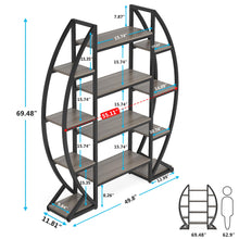 Load image into Gallery viewer, Tribesigns Oval Bookshelf, Triple Wide 5 Tier Etagere Bookcases, Industrial Display Shelves for Living Room (Gray, 55")