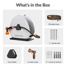 Load image into Gallery viewer, Giraffe Tools Retractable Heavy Duty Hose Reel, 5/8" x 92FT Automatic Rewind Garden Hose Reel with 360° Swivel Base, Ground Mounted for Lawn, Patio, Concrete Floor & Yard Watering