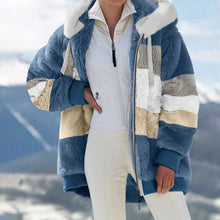 Load image into Gallery viewer, SHAOBGE Previous Orders Placed By Me In 2024 Cyber Of Monday Deals 2024 Winter Coats For Women Fuzzy Fleece Jacket Hooded Color Block Patchwork Cardigan Coats Outerwear With Pockets Blue X-Large