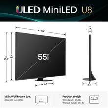 Load image into Gallery viewer, Hisense 55" Class U8 Mini-LED ULED 4K UHD Google Smart TV (55U8QG, 2025 Model) - QLED, Native 165Hz, VRR 288, Up to LD5600, 5000 Nits, HDR10+, Dolby Vision IQ · Atmos, IMAX Enhanced, 4.1.2 Ch Audio