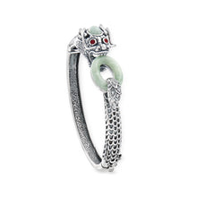 Load image into Gallery viewer, Ross-Simons Jade, 1.40 ct. t.w. White Topaz and .10 ct. t.w. Ruby Dragon Bangle Bracelet in Sterling Silver. 7.5 inches