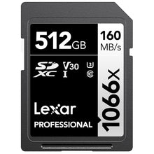 Load image into Gallery viewer, Lexar 512GB Professional 1066x SDXC Memory Card, UHS-I, C10, U3, V30, Full-HD & 4K Video, Up To 160MB/s Read, for DSLR and Mirrorless Cameras (LSD1066512G-BNNNU)