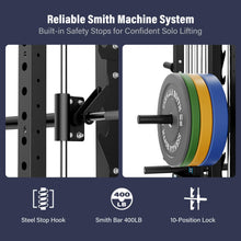 Load image into Gallery viewer, Major Fitness Drone2 Premium Smith△ Machine, All-in-One Home Gym Squat Rack with Aluminum Pulley Set, Weight Bar (BK D2AW Package(with Red Bench+230lb))