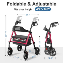 Load image into Gallery viewer, HOMLAND Foldable Rollator Walkers with Seat for Seniors, 8'' Big Wheels, 350 lb. Weight Capacity, Adjustable Handles and Seat Height, Lightweight Rolling Walker, Red