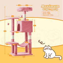 Load image into Gallery viewer, Sweetcrispy 44 Inch Cats Tree Tower, Cat Climbing Tower with Natural Sisal Scratching Posts, Hammock, Pet Condo for Indoor Cats and Kittens Play, Pink