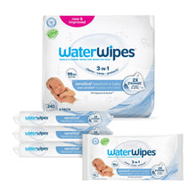Load image into Gallery viewer, WaterWipes Sensitive+ Newborn & Baby Wipes, 3-In-1 Cleans, Cares, Protects, 99.9% Water, Unscented & Hypoallergenic, 240 Count (4 Packs)
