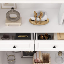 Load image into Gallery viewer, Homsee Tall Bookcase Bookshelf with Shelves, Drawers & 2 Carved Glass Doors, Wooden Display Storage Cabinet with 14 Compartments for Home Office, Living Room, White (63" W x 15.7”D x 78.7”H)
