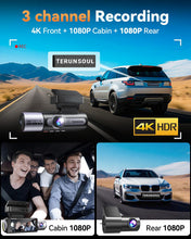 Load image into Gallery viewer, 4K Dash Cam Front and Rear, Full HD 3 Channel Dashcam, Free 128GB Memory Card, Built-in 5.8GHz WiFi Built-in GPS, Collision Sensor, Night Vision, 3.16" IPS, 24H Parking Mode(Black)