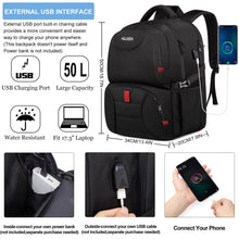 Load image into Gallery viewer, HILUSEN Extra Large Backpack for Men 50L, Insulated Cooler Lunch Box Backpack, Water Resistant 17inch Travel Laptop Work Bookbag with USB Charging Port,Black