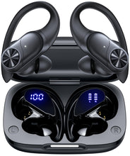 Load image into Gallery viewer, PocBuds Bluetooth Headphones Wireless Earbuds 80hrs Playtime Wireless Charging Case Digital Display Sports Ear Buds with Earhook Deep Bass IPX7 Waterproof Over-Ear Earphones for TV Phone Laptop Black