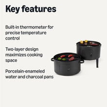 Load image into Gallery viewer, Amazon Basics 16 inch Vertical Charcoal Outdoor Smoker, BBQ Grill, with Built-in Thermometer, 2-Layer Design, Adjustable Air Supply Control, Black