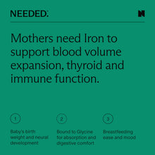 Load image into Gallery viewer, Needed. Iron for Prenatal, Pregnancy, Breastfeeding, Postpartum | Thyroid Function, Immune Support, Energy, Birth Weight, Baby's Neural Development | 60ct