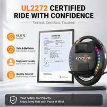 Load image into Gallery viewer, KINGSONG 14DPro Electric Unicycle: UL2272 Certified, 30km/h Top Speed, 32° Climbing, 800W Rated / 2400W Max Power, 420Wh Battery – Self-Balancing One Wheel EUC for Adults & Teens Commuting (Black)