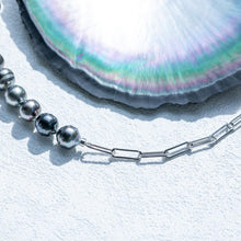 Load image into Gallery viewer, mihiarii Tahitian Black Pearl Link Bracelet Paperclip Chain Moissanite Sterling Silver 9MM Baroque Pearl Birthday Anniversary Mothers Day Valentines Day Christmas Gifts for Mom Her Women