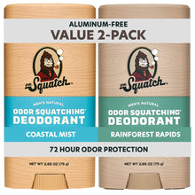 Load image into Gallery viewer, Dr. Squatch Natural Men’s Deodorant – Aluminum Free Natural Deodorant Men with Charcoal & Postbiotics for 72-Hour Odor Protection – Coastal Mist, 2.65oz Stick (2-Pack)