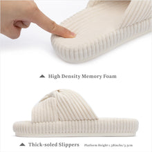 Load image into Gallery viewer, Chantomoo Slippers for Women Memory Foam House Bedroom Corduroy Bow Crossbands Slipper Shoes Comfy Trendy Gift Slippers Beige Size 7 8 6.5