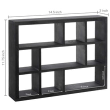 Load image into Gallery viewer, MyGift 9 Compartment Modern Black Solid Wood Shadow Box, Wall Mountable Curio Display Case, Freestanding or Floating Shelf for Collectible Figurines, Succulents