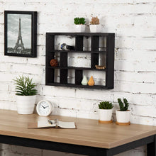 Load image into Gallery viewer, MyGift 9 Compartment Modern Black Solid Wood Shadow Box, Wall Mountable Curio Display Case, Freestanding or Floating Shelf for Collectible Figurines, Succulents