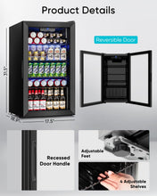 Load image into Gallery viewer, Feelfunn 3.2 Cu.Ft Mini Fridge with Glass Door - 126 Can Beverage Refrigerator Cooler for Drink Beer Wine Soda, Small Fridge for Bedroom Office Bar Dorm, 4 Adjustable Shelves, Black