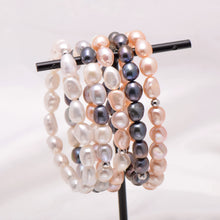 Load image into Gallery viewer, 8-9 MM Cultured Freshwater Baroque Pearl Stretch Bracelet 7 Inch, Dyed Greenish Black