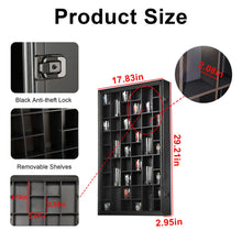 Load image into Gallery viewer, Sboitflmm Shot Glass Display Case - 46 Shot Glass Holder - Shot Glass Shelf Wall Mount Wooden Lockable with Removable Shelves for Collection Shot Glass UV Protection Acrylic Glass Door, Black