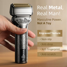 Load image into Gallery viewer, PongTHUMB Electric Razor for Men with Pop-Up Trimmer: Rechargeable Cordless Foil Shaver for Face - Wet/Dry/Anti-Slip Waterproof Shavers with LED Display - Metal Handheld Design Light Gray