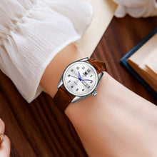 Load image into Gallery viewer, OLEVS Classic Leather Watches for Women, Business Dress Arabic Numerals Ladies Watches, Day Date Waterproof Analog Quartz Womens Wrist Watches Brown Leather Strap White Face Relojes para Mujer