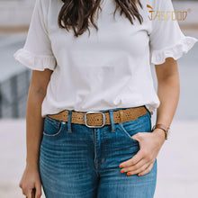 Load image into Gallery viewer, JASGOOD Women's Hollow Flower Genuine Leather Belt for Jeans Pants Wide Belt for Ladies