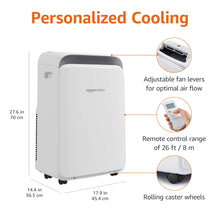 Load image into Gallery viewer, Amazon Basics 3-In-1 Portable Air Conditioner with Remote, Timer, Sleep Mode, Auto Swing, Dehumidifier, 10000 BTU (ASHRAE)/6000 BTU (SACC), Cools Bedroom Up to 450 Sqf, White