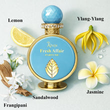 Load image into Gallery viewer, AHUJA Fresh Affairs – 3.4 oz Parfum | Unisex Floral Solar Scent | Long Lasting 30% Oil | Lemon, Jasmine, Frangipani, Ylang-Ylang, Sandalwood | Luxury Gift Box Packaging | “Some Light Stays With You”