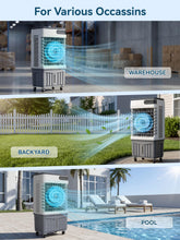 Load image into Gallery viewer, 3200CFM Swamp Cooler, 4-IN-1 Evaporative Air Conditioners With 10.5 Gal Water Tank, 4 Ice Packs, Remote, 12H Timer, 120°Oscillation, 36”Portable Cooling Fan with 3 Modes&Speeds for Bedroom Indoor Room