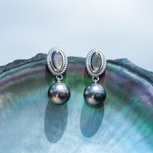 Load image into Gallery viewer, Mihiarii Tahitian Black Pearl Drop Dangle Earrings Sterling Silver Mother of Pearl Earring Birthday Anniversary Mothers Day Valentines Day Christmas Gifts for Mom Her Women