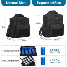 Load image into Gallery viewer, GLENKEY Double Deck Insulated Lunch Box, Expandable Large Lunch Bag Leakproof Cooler Bag Lunch Pail for Men Women Adults Work Shifts Travel Daytrip, Black
