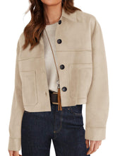 Load image into Gallery viewer, PRETTYGARDEN Women's Faux Suede Cropped Jacket Casual Lightweight Fall Fashion 2026 Winter Coats Outerwear Trendy Clothes (Beige,Medium)