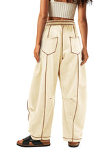 Load image into Gallery viewer, Yanekop Womens Baggy Wide Leg Pants Casual Summer Palazzo Pants Drawstring Waist Lounge Pants with Pockets(Beige,S)
