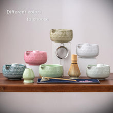 Load image into Gallery viewer, Buucup Matcha Whisk Set, Ceramic Matcha Set Includes Matcha Bowl, Matcha Whisk and Holder, Bamboo Scoop, Scoop Rest, Sifter and Tea Towel - 7 Pcs Matcha Kit for Matcha Lovers (Blue)