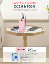 Load image into Gallery viewer, Portable Charger, 20000mAh PD20W Fast Charging Power Bank with Built-in Cables & Wall Plug, External Battery Pack with LED Display, Travel Essentials Battery Bank for iPhone, iPad, Samsung Fairy Pink