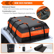 Load image into Gallery viewer, Car Roof Bag XBEEK Rooftop top Cargo Carrier Bag 20 Cubic feet Waterproof for All Cars with/Without Rack, Includes Anti-Slip Mat, 10 Reinforced Straps, 6 Door Hooks, Luggage Lock
