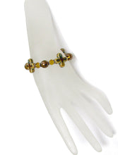 Load image into Gallery viewer, Linpeng Women Porcelain Cross Pearl & Crystal Beads Stretch Bracelet, Gloden Brown
